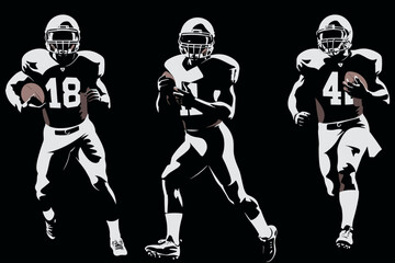 American Football Player Silhouette vector pack various pose set
