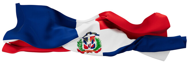 Resplendent Flag of the Dominican Republic Waves in Solitude Against a Dark Background