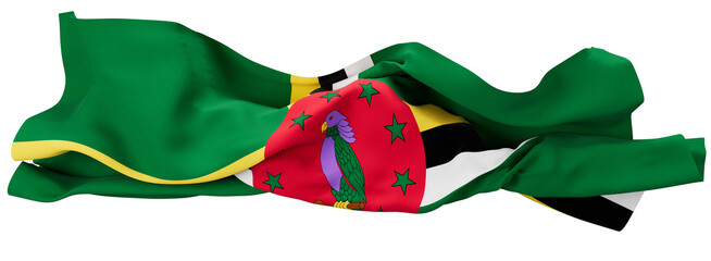 Majestic Flag of Dominica Waving Proudly on a Mysterious Black Background