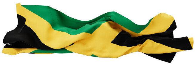 Striking Flag of Jamaica Flowing Boldly Against a Deep Black Background