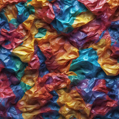 Colorful crumpled plastic textures in abstract pat.