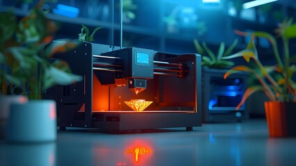 Revolutionary 3D printers creating messages transforming manufacturing industry with innovative technology. Concept 3D Printing, Manufacturing Industry, Innovative Technology, Revolutionary Messages