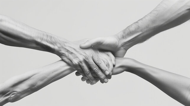 Close up image of confident business or friendly handshake on white background