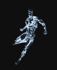 mega cyborg is on action like a super hero in white background
