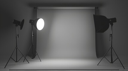 A seamless gray paper backdrop with a single spotlight highlighting a product in the center