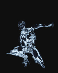 mega cyborg is ready to jump in action like a super hero in white background - 793123610