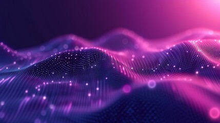 b'Purple blue abstract digital landscape with glowing particles and light rays'