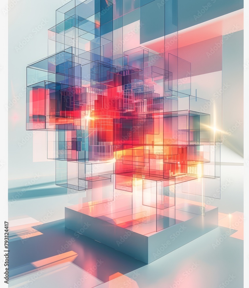 Aufkleber abstract 3d rendering of colorful geometric shapes