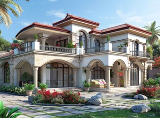 Obraz premium Large luxury house with beautiful landscaping