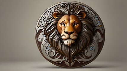 lion head vector  logo design featuring a regal lion with a magnificent flowing mane, poised proudly within a stylized crest. The lion exudes strength, courage, and nobility, symbolizing leadership an - obrazy, fototapety, plakaty