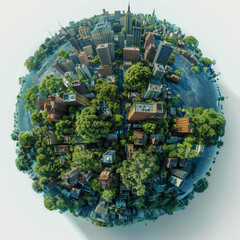 Global Sustainability, development. Planet Earth. Industrial vs Nature: Contrast of Urbanization and Forests; Concept of Environmental Balance. Carbon capture, green energy, pollution crisis - obrazy, fototapety, plakaty