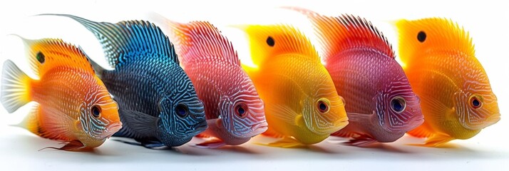 A bright aquarium variety of exotic tropical fish like angelfish. - 793129669