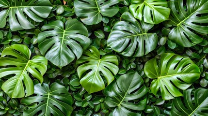 Fototapeta premium A wall of lush green leaves