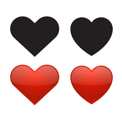 Set of four hearts in shades of black and red on the white background. Vector Illustration. 