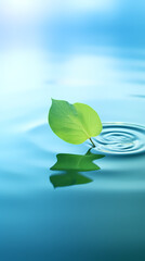 A leaf floats on the water, creating ripples and tranquility
