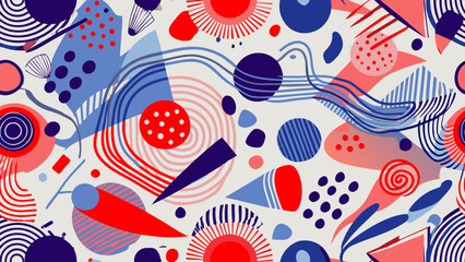 Naklejka premium Vibrant Abstract Geometric Pattern with Bold Shapes and Textures Seamless pattern
