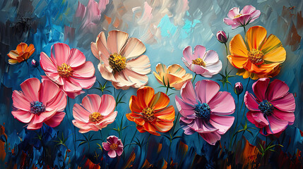 Oil painting of flowers Abstract art background
