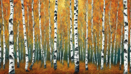 Birch grove - colorful background illustration