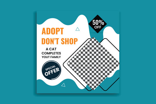Pet shop social media post template design with photo collage.