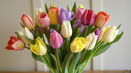 Treat your loved ones to a stunning bouquet of multi colored tulips the perfect gift for Mother s Day anniversaries graduations get well wishes or birthdays