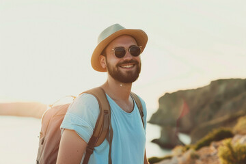 A portrait of good looking man posing and smiling during a vacation trip