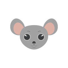 Cute mouse face, grey mice or rat portrait, comic animal mascot for avatar vector illustration