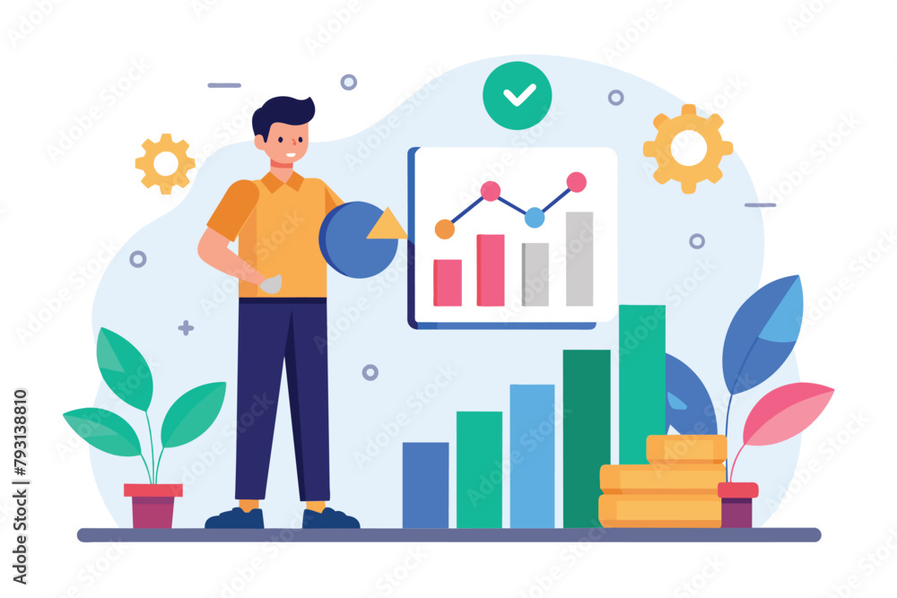 Aufkleber a man standing in front of a chart, analyzing data for improvement and presentation, data analyst im