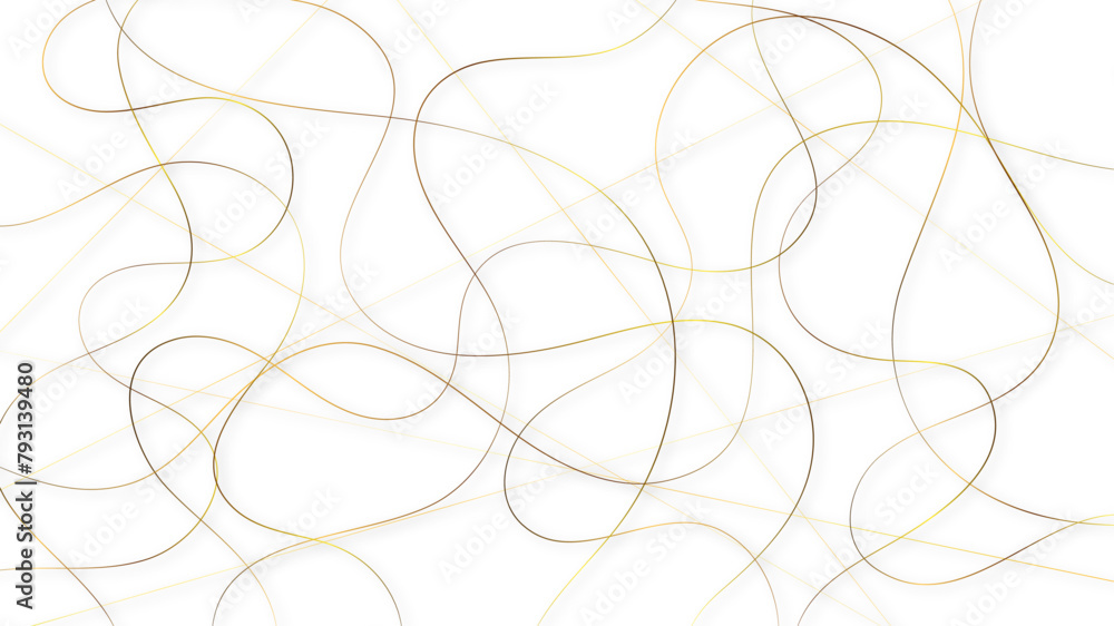Poster golden pattern with tangled curved lines. random chaotic lines