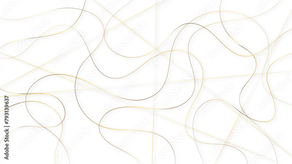 Poster golden pattern with tangled curved lines. random chaotic lines