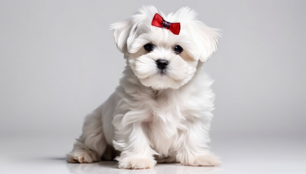 Puppy Maltese lapdog isolated on white background