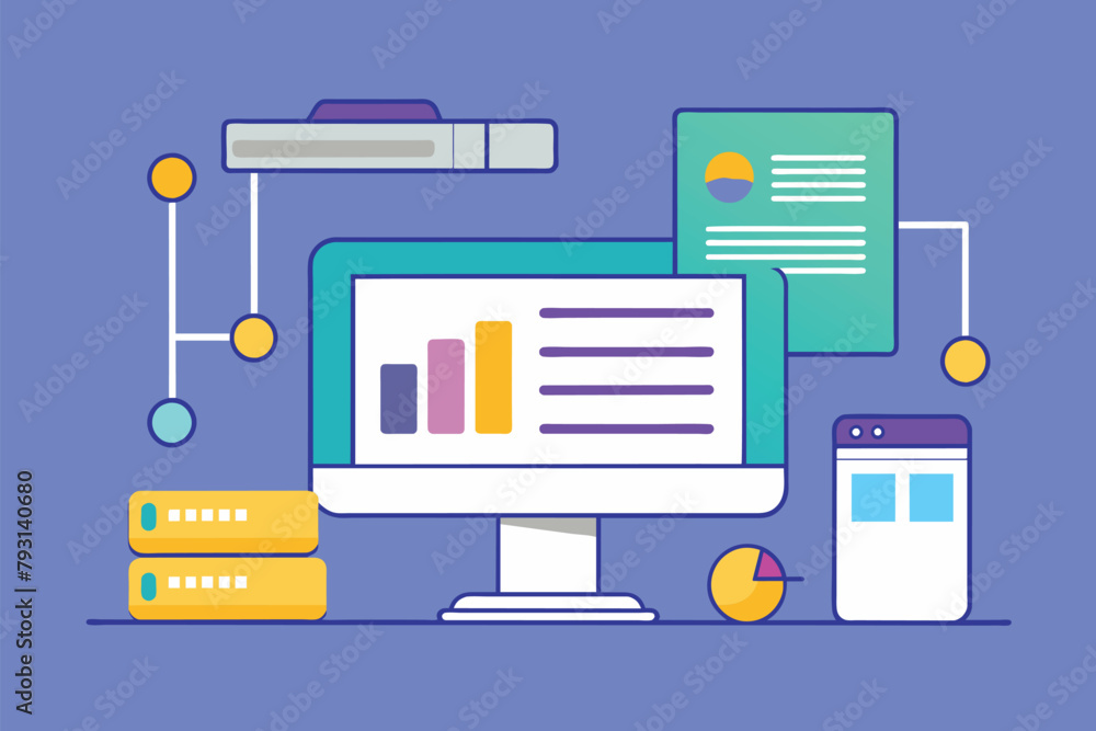 Poster a computer screen showing a bar chart, representing data analysis and visualization in a business or