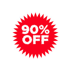 90 percent off promotion, 90 percent price off icon, Sale label or tag, Discount badge or sticker design element