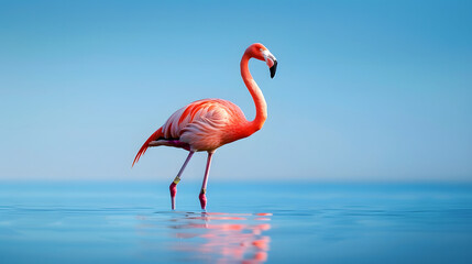 flamingo gracefully standing in the water, long neck bird wildlife lack