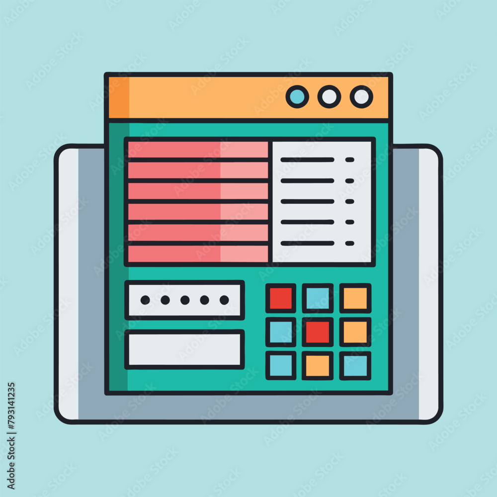 Poster flat icon of a calculator tool, featuring a simple and minimalist design in a flat vector style, dat