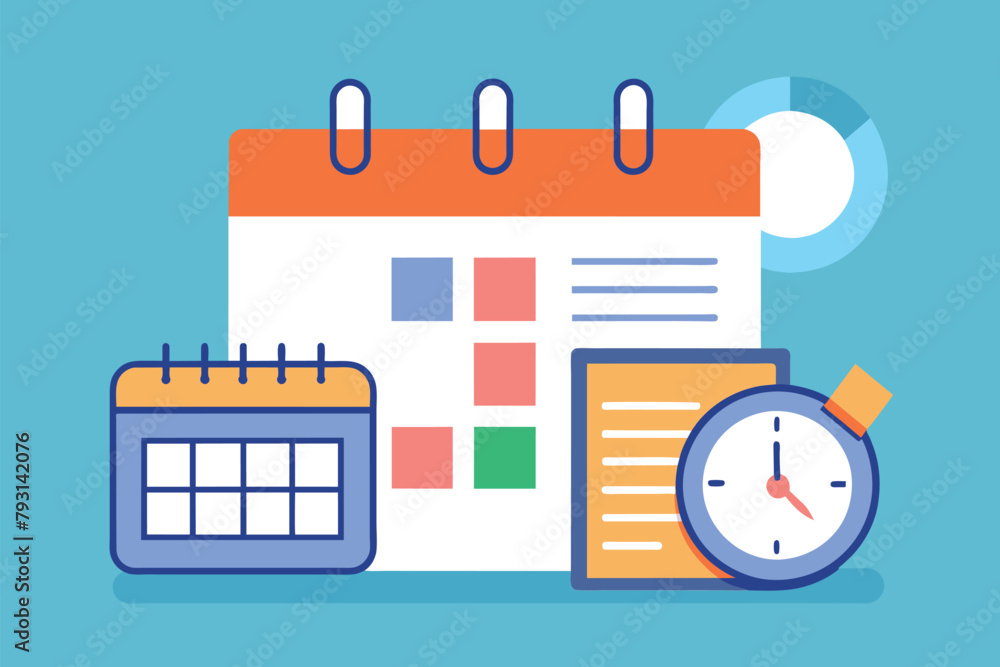 Poster a data paper displaying a calendar with a small clock placed next to it for efficient time managemen