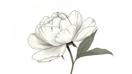 Elegant monochrome illustration of a blossoming Rose with delicate petals and leaves.