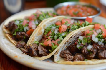 Authentic Mexican Street-Style Carne Asada Tacos on Plate