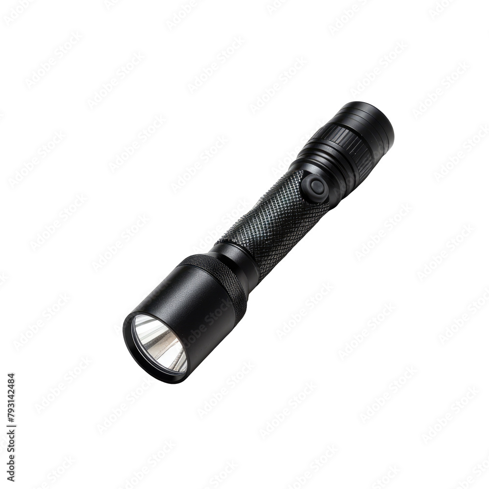 Aufkleber an isolated led flashlight stands out prominently against a transparent background set on transparen