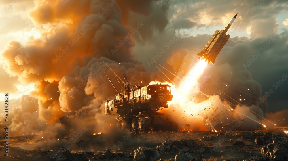 Wall mural agile missile launch from mobile unit, showcasing modern defense systems and offensive capabilities.