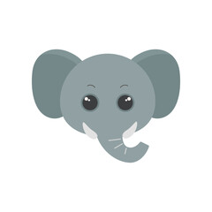 Cute elephant face, portrait of wild African animal character vector illustration