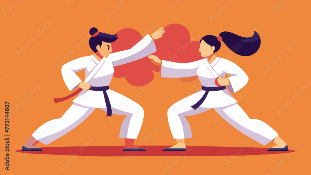 Poster two students work together on a traditional kata flowing through the movements with precision and sy