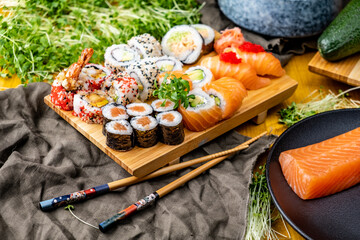 sushi with chopsticks