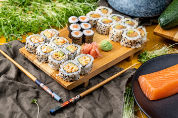 sushi with chopsticks