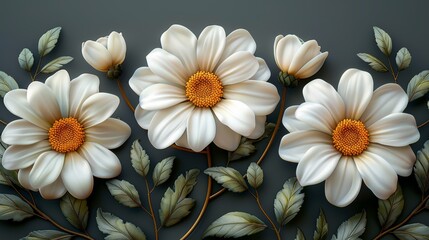 Modern illustration of an embroidery flower daisy gerbera herb sticker patch.