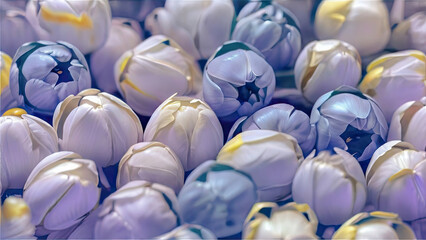 Obraz premium Colorful background of multi-colored tulips in pastel shades