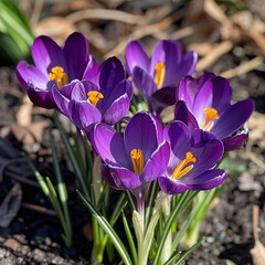 The purple crocuses with their dark petals 