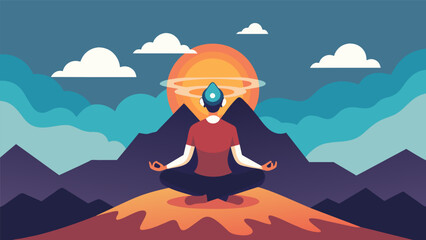 Sitting crosslegged on a mountaintop an individual meditates deeply while wearing a headgear that emits electromagnetic waves promising to enhance.