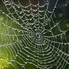 The spider web with dew drops. Abstract background