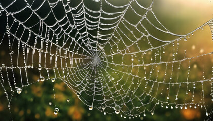 The spider web with dew drops. Abstract background - obrazy, fototapety, plakaty