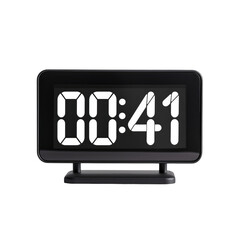 A sleek black digital clock set against a crisp transparent background displays the time as 00 41 forty one minutes standing out boldly on transparent background